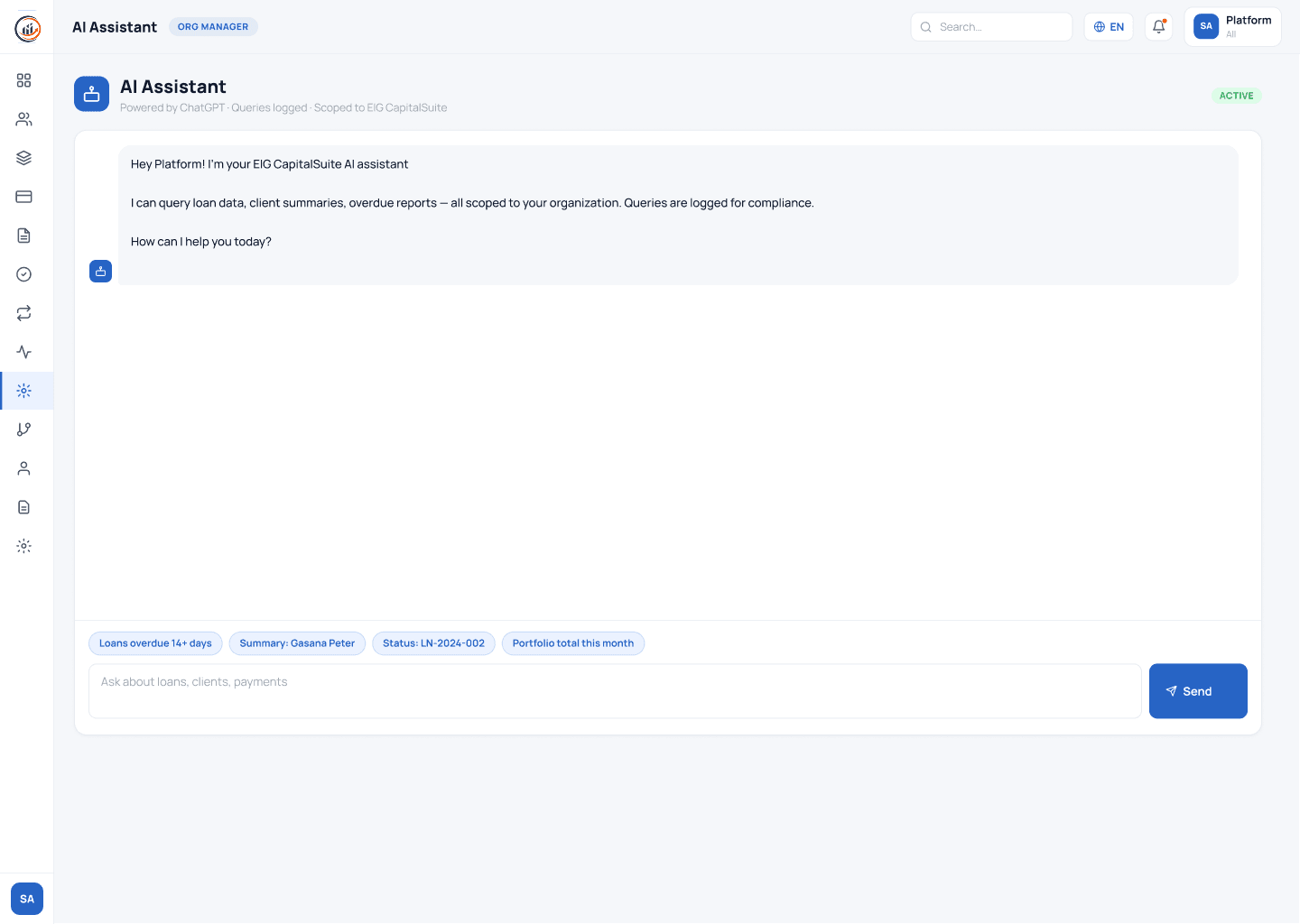 CapitalSuite AI Assistant screen