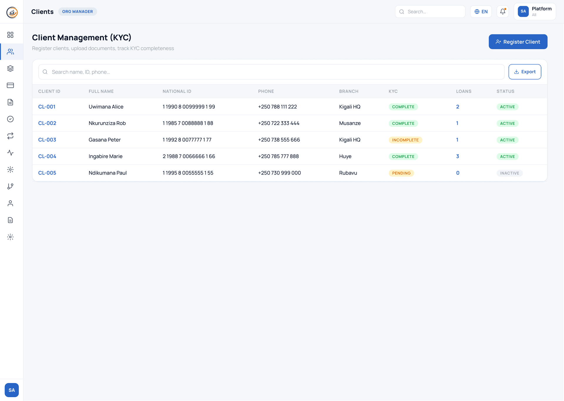 CapitalSuite Client Management screen