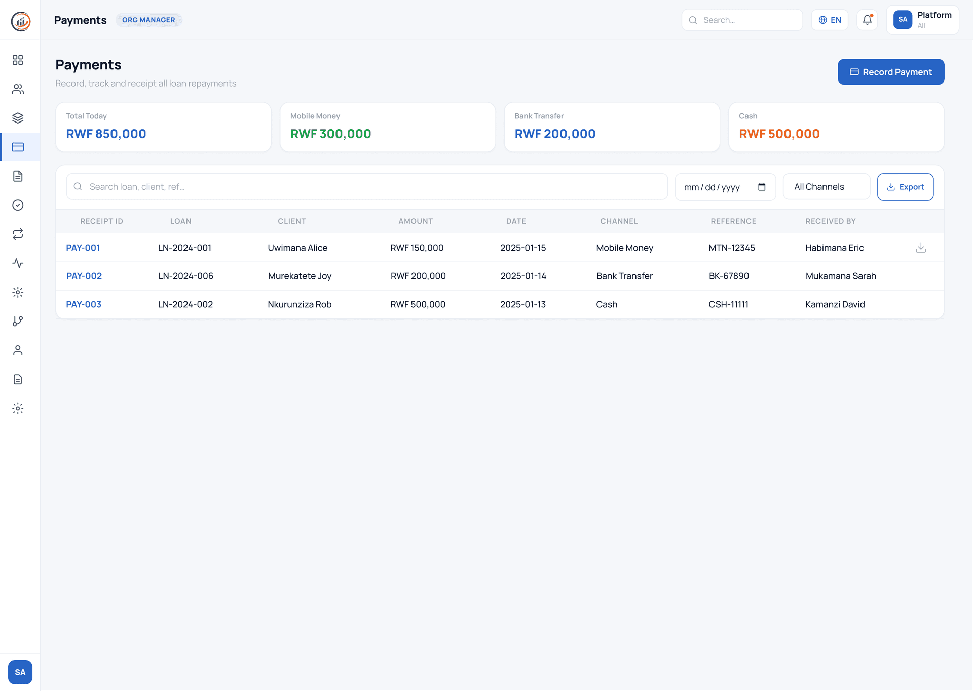 CapitalSuite Payments screen