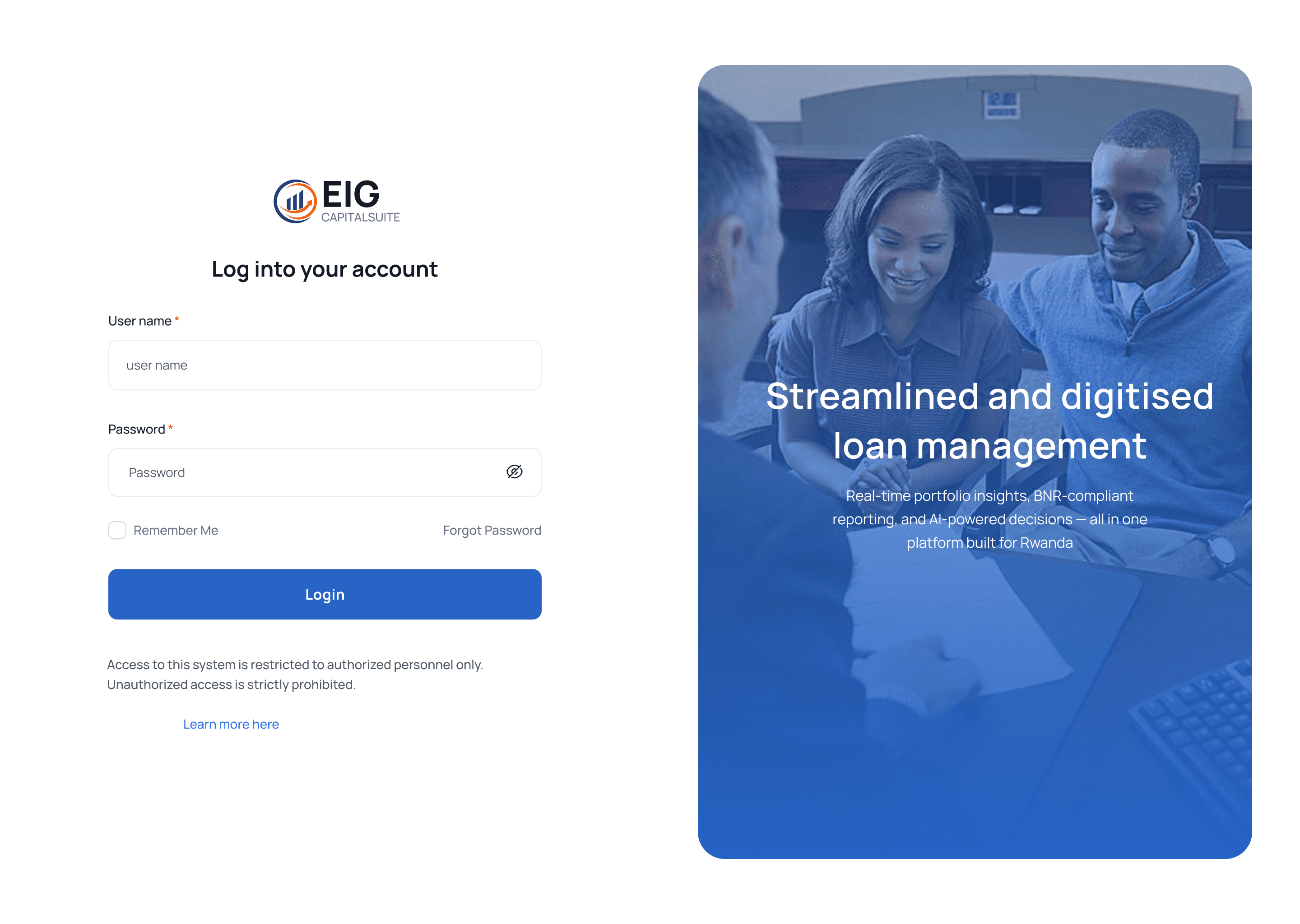 CapitalSuite sign in screen